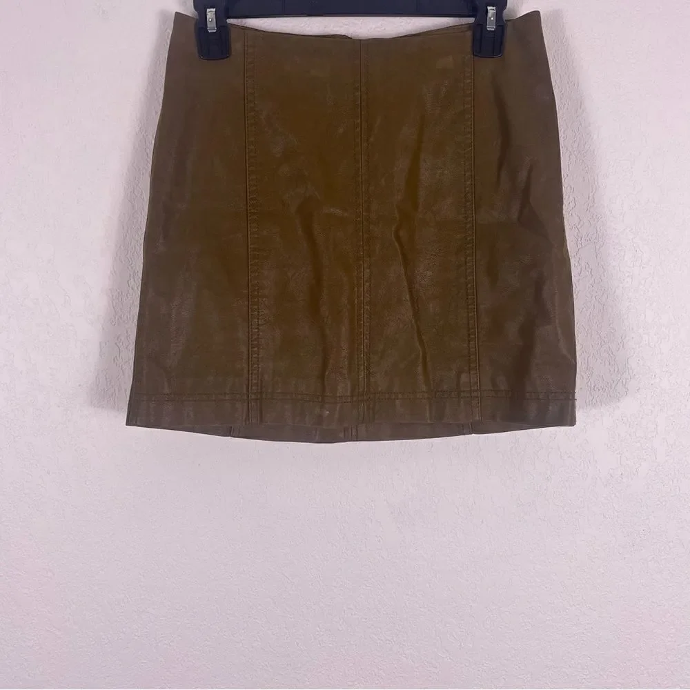 Free People Brownish Green‎ Faux Leather Mini Skirt Size 2